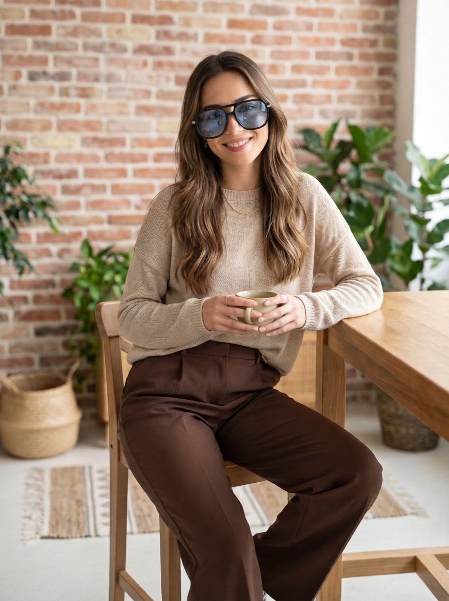 Model wearing Capri Blue sunglasses