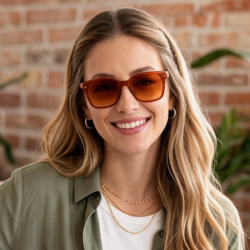 Model wearing Capri Rust sunglasses