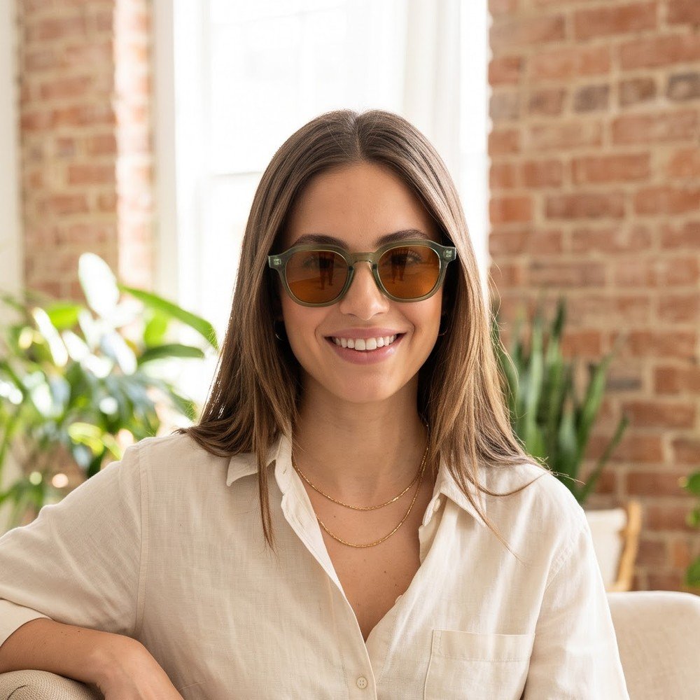 Model wearing Haven Sage sunglasses