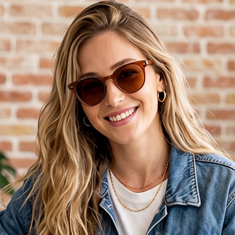 Model wearing Lune Chestnut sunglasses