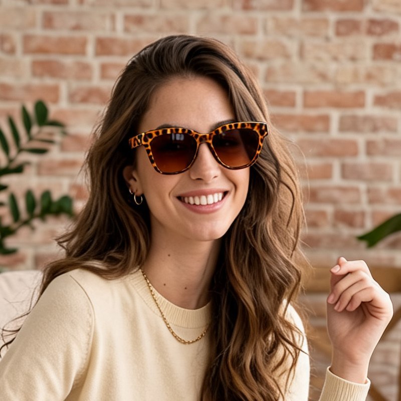 Model wearing Lune Tortoise sunglasses