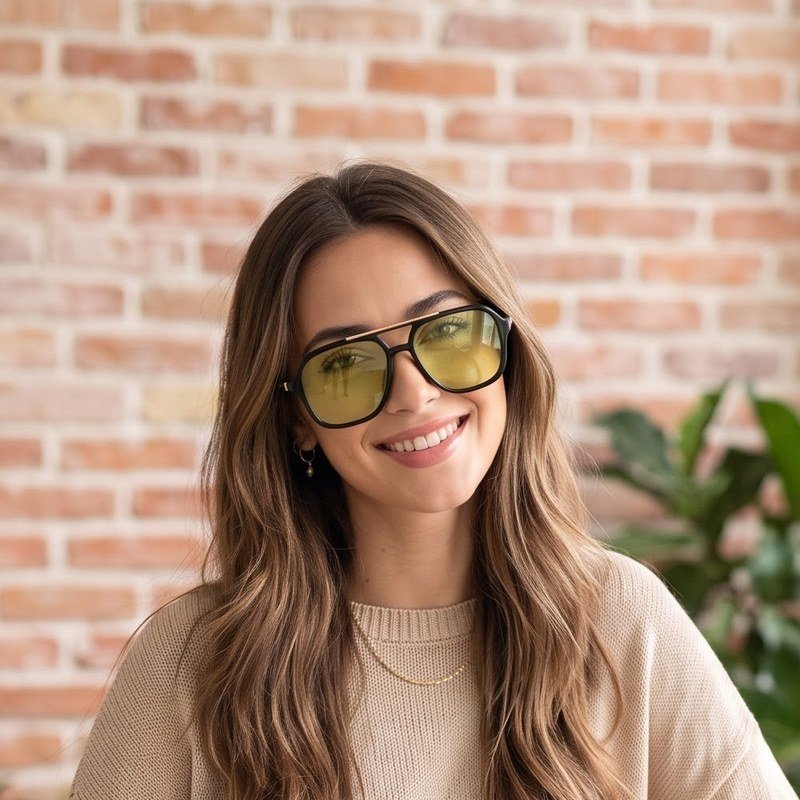 Model wearing Skyline Lime sunglasses