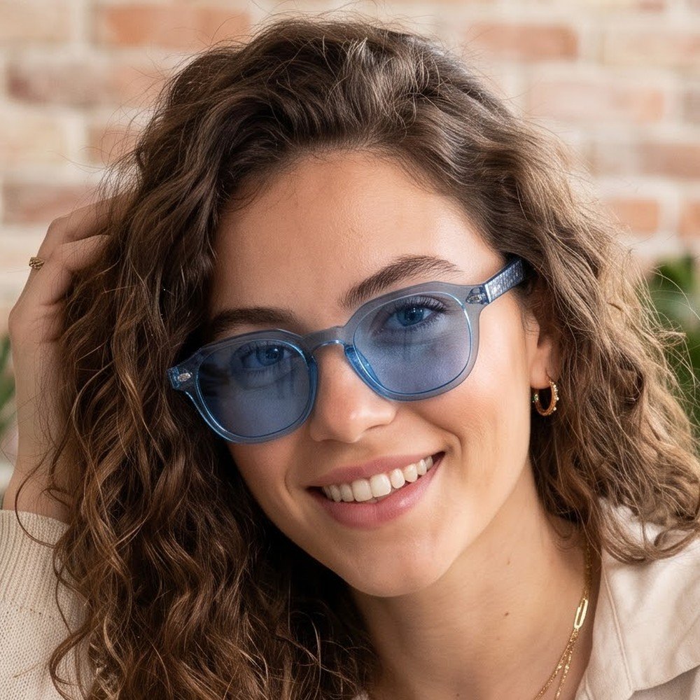 Marlo Ice classic round sunglasses with blue lenses