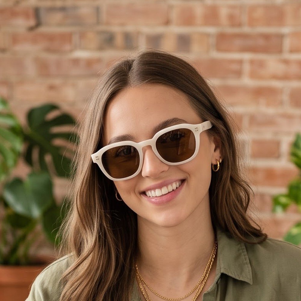 Marlo Ivory classic round sunglasses with brown lenses